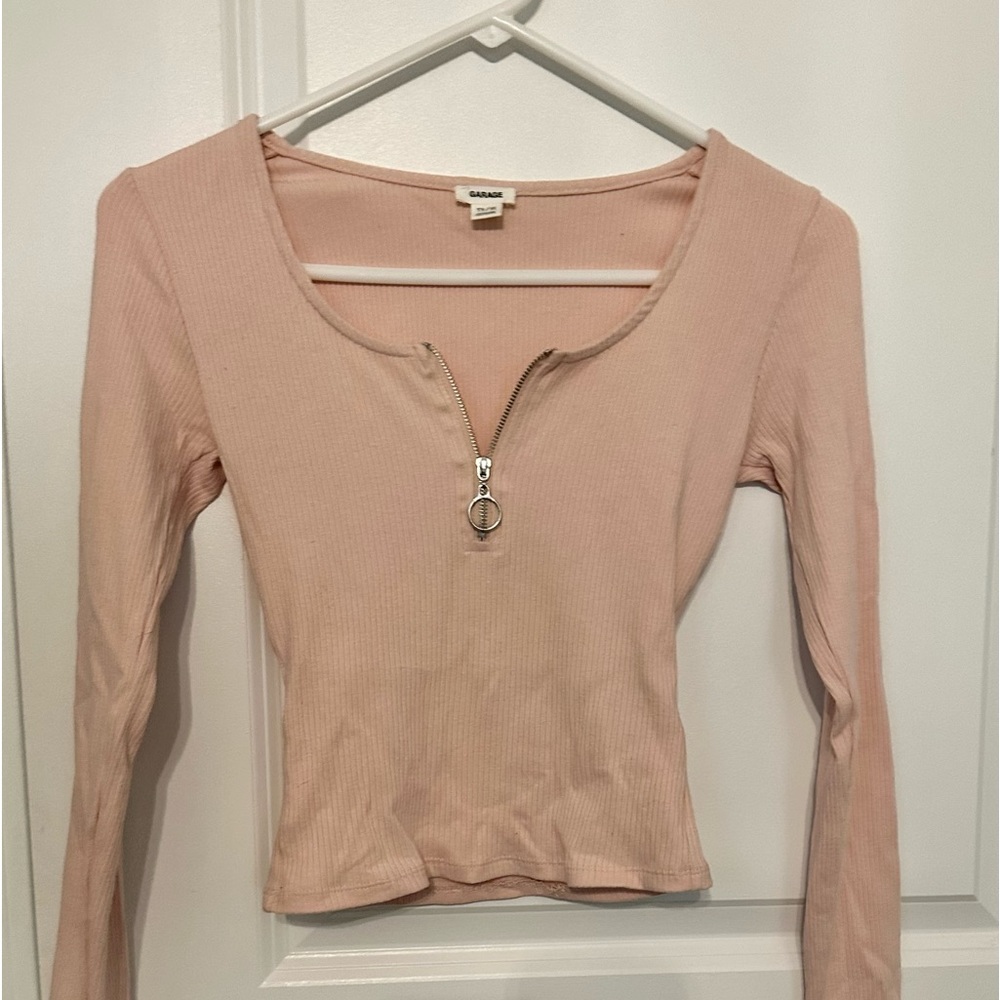 garage light pink long sleeve quarter zip
